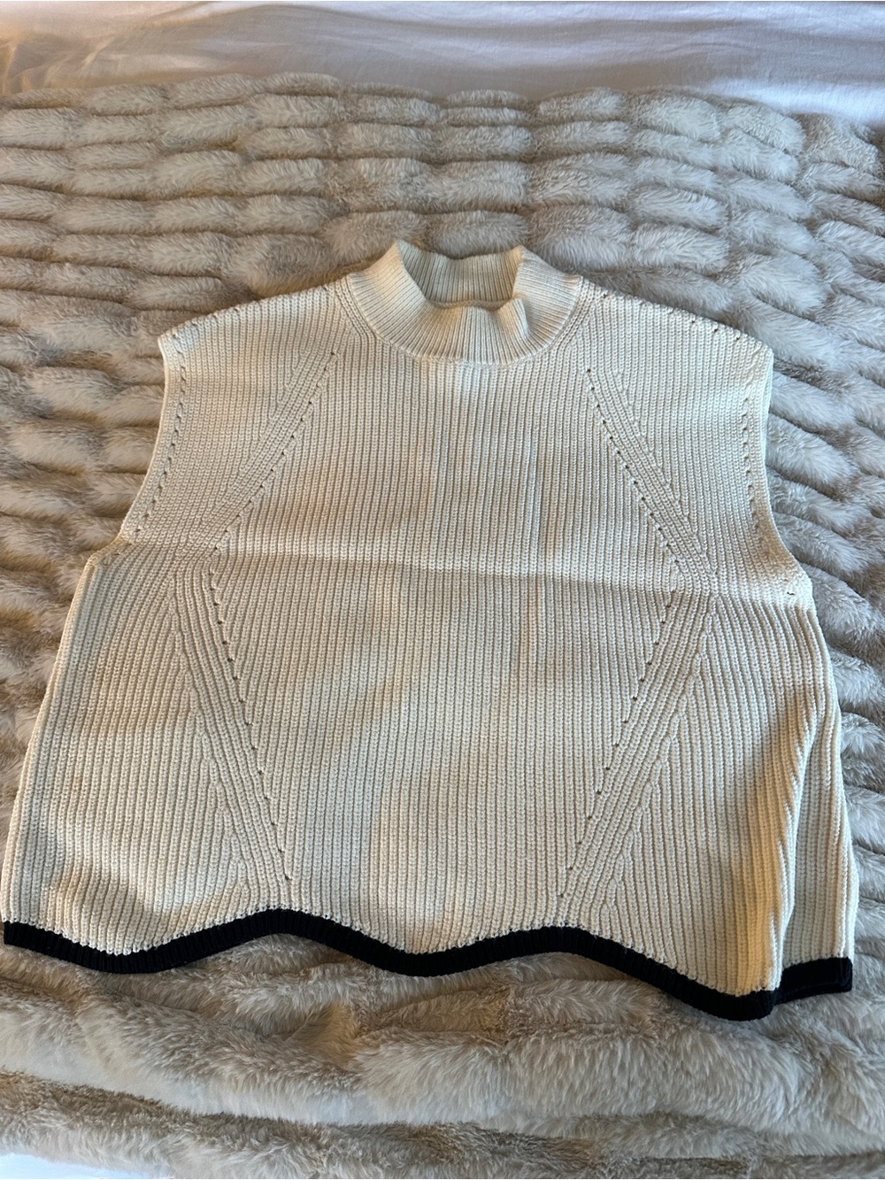 Maeve Cream Sleeveless Cowl Knit Vest with Black Trim